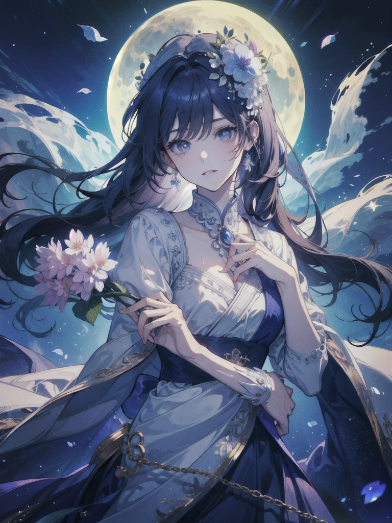 ((best quality)), ((masterpiece)) Moon, Luna, Goddess, Flower