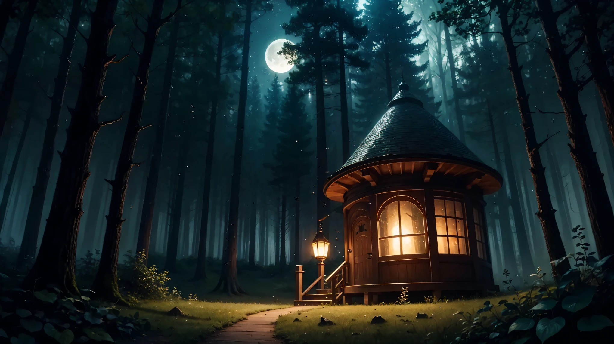 Enchanted Forest, firefly , moon