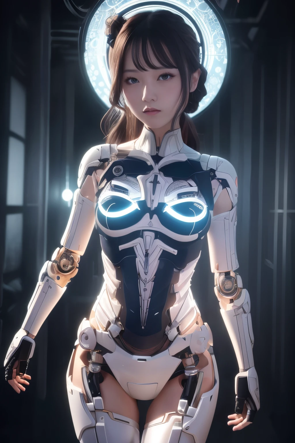 First job, Better quality, Super detailed, Very detailed illustrations, "Very detailed eyes", Intricate details, high resolution, 超级Intricate details, Highly detailed 8k CG wallpaper, 50mm Slow, Corrosive, reflection, Ray Tracing, nebula, Dark Halo, Network Effects, (1 Girl: 1.4), Solitary, Solitary, Mecha Girl, Mechanical Parts, joint, Single Robotic Arm, female hat, Mechanical Halo, Halo Star, electric mechanical bodysuit, Mecha Corset,  kimono, Full nail, Very long hair, White hair, Hair between the eyes, Multicolored hair, blue eyes, Bright Eyes, Random Expression, Random Action, Chinese Architecture, Starry Sky, horizon, ((Center image)) No beheading.