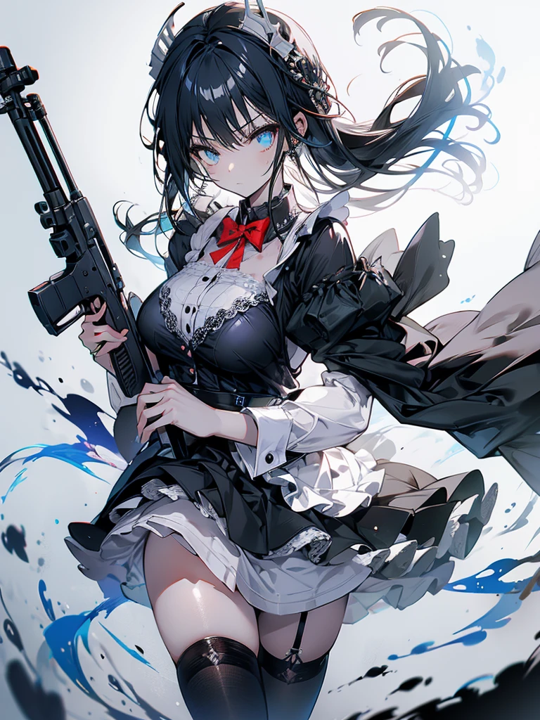 Maid outfit, assault rifle, serious face, girl, cool