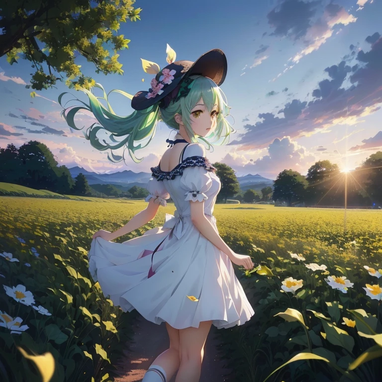 anime girl in a field of flowers with a hat on, in field high resolution, best anime 4k konachan wallpaper, official artwork, anime style 4 k, official art, anime lush john 8k woods, 4k anime wallpaper, anime art wallpaper 8 k, today's featured anime still, anime art wallpaper 4k, anime art wallpaper 4 k