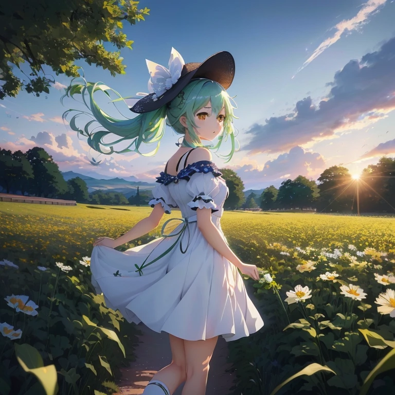 anime girl in a field of flowers with a hat on, in field high resolution, best anime 4k konachan wallpaper, official artwork, anime style 4 k, official art, anime lush john 8k woods, 4k anime wallpaper, anime art wallpaper 8 k, today's featured anime still, anime art wallpaper 4k, anime art wallpaper 4 k