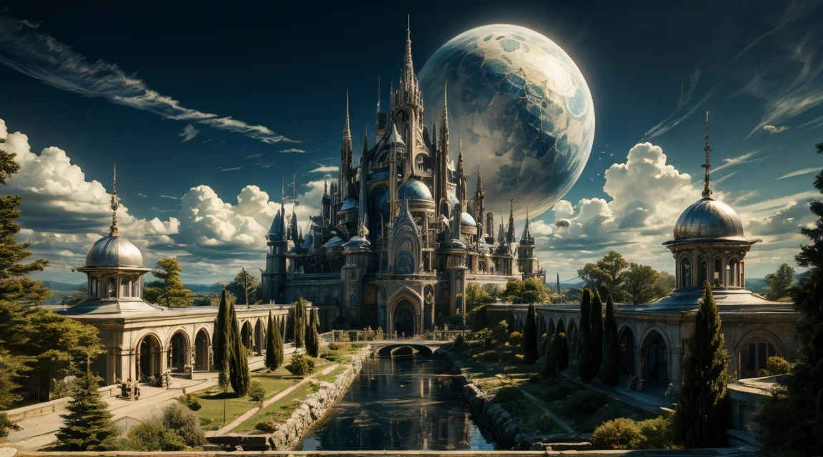 ultra resolution, 8k , HDR, ultra sharp,((Maximum quality)), ((Masterpiece artwork)), ((realisitic)), (detailded), reflexivo, natta de lua cheia, natta, tenebrosa, There is a castle, gothic architecture, the case plagues a witch, medieval art style, berserk, dark fantasy, There are no people in the picture