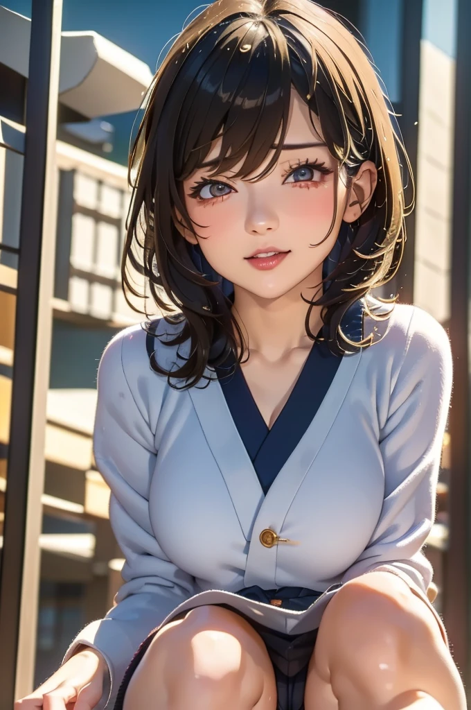 a pretty japanese school girl, no panties, masturbating, legs open, juicy pussy, cum, detailed face, beautiful eyes, long eyelashes, detailed lips, detailed skin, top only, hyper realistic, 8k, best quality, photorealistic, extreme detailed, highly detailed, studio lighting, vibrant colors, cinematic lighting
