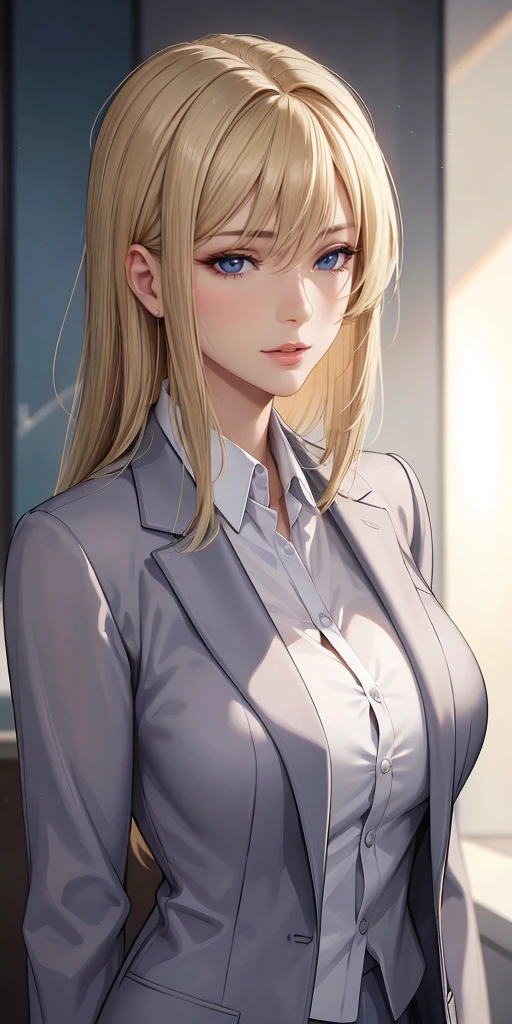 Close-up portrait, realistic, Elegant woman, milf, eyes, blonde hair, soft light, 4k resolution, high quality, beautiful cg