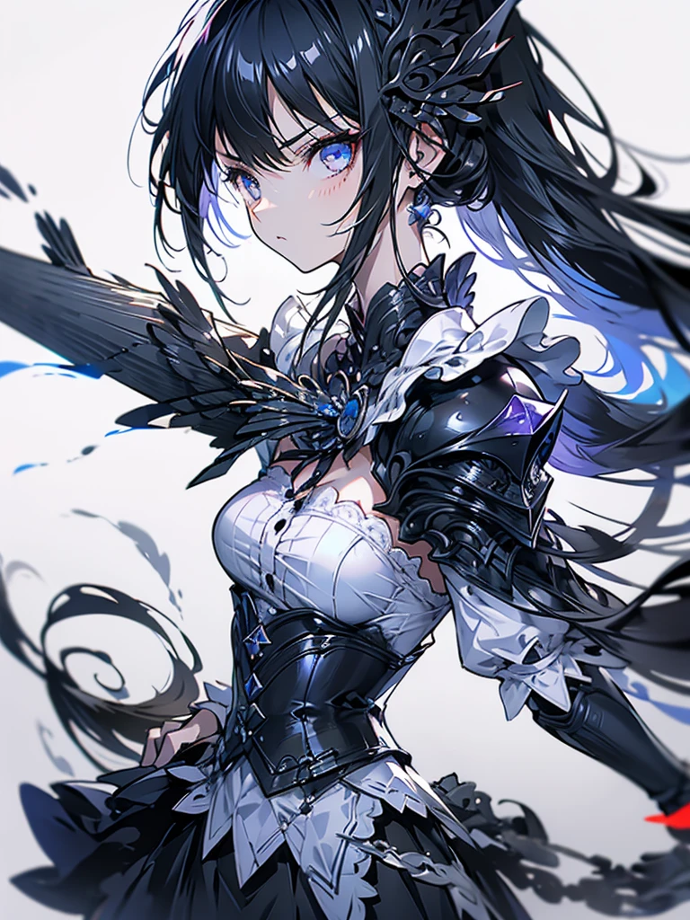 Maid outfit, sword, serious face, girl, cool, long black hair