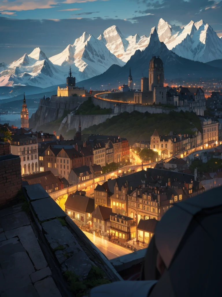 (Bird eye View) high walls around the city, big walls, montains