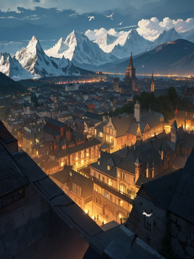 (Bird eye View) high walls around the city, big walls, montains