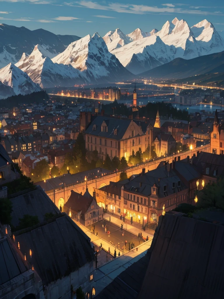 (Bird eye View) high walls around the city, big walls, montains