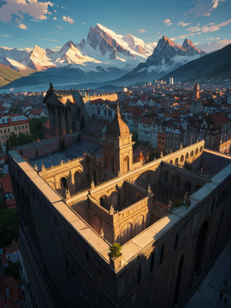 (Bird eye View) high walls around the city, big walls, montains