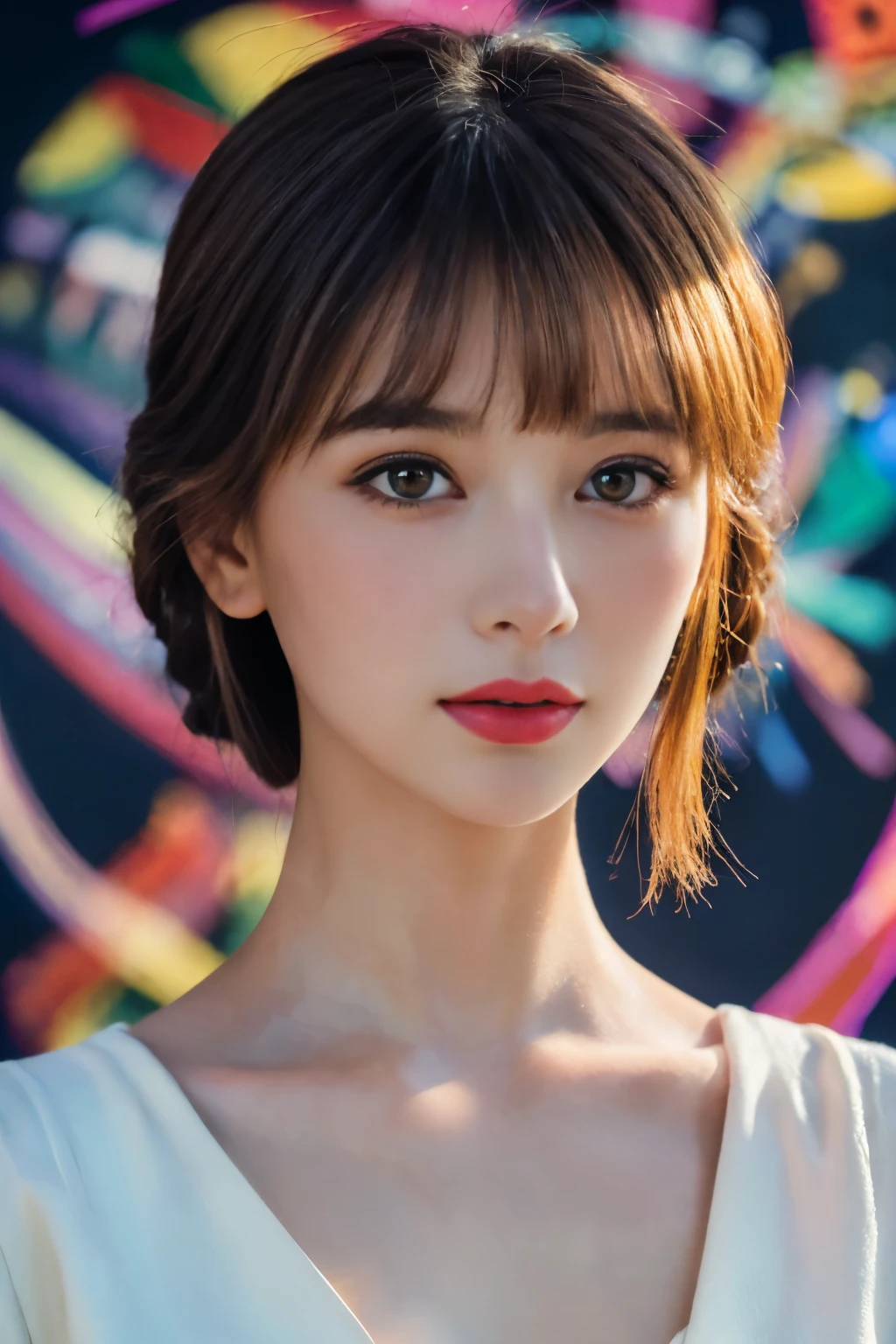 ((masterpiece:1.4, Highest quality)), (Realistic photos:1.4), (artwork),
((1 girl)), (Otherworldly beauty), (dream-like),
(超High resolution:1.2), Very delicate and beautiful, wonderful, Very detailedな CG Unity 8k 壁紙, Very detailed, High resolution,
Soft Light, Beautiful detailed girl, Very detailedな目と顔, Beautiful and exquisite nose, Beautiful and exquisite,
(Dressed in early 20th century Western European clothing:1.3),
Cinema Lighting, Perfect Anatomy, Slender body, (Parted bangs),
(Portrait of a Girl:1.5), (Kandinsky-style abstract background:1.5),
Cowboy Shot