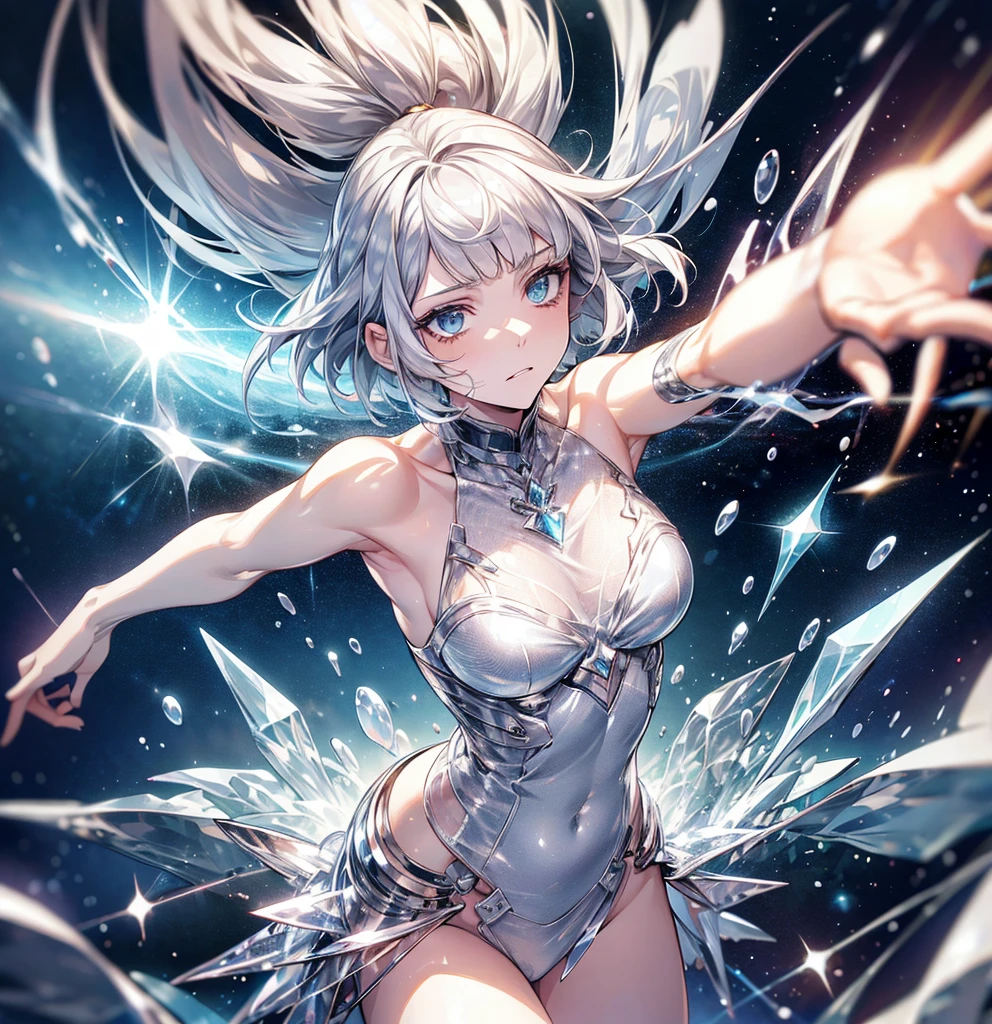 silver hair, short hair, asymmetrical bangs, crystal hair, shiny hair, Surrealism, lens flare, anime, 8k, super detail, UHD, retina, masterpiece, accurate, anatomically correct, textured skin, super detail, high details, high quality, award winning, best quality, highres
"A girl inspired by Uranus, with a lively atmosphere but a sad expression. She has short silver hair. The background includes meteors streaking across the sky."