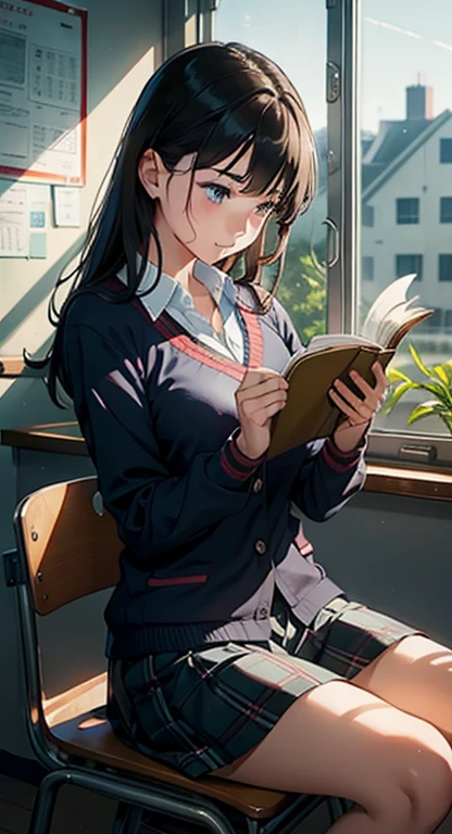 A woman reading、classroom、One person、Emotional、Natural pose、Natural Eyes、School windows、Natural Light、