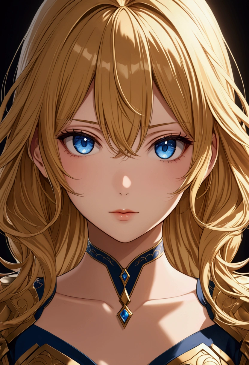 Anime girl, golden hair, blue eyes,rectangular body figure, detailed hair, detailed face,best quality, high resolution, 8k