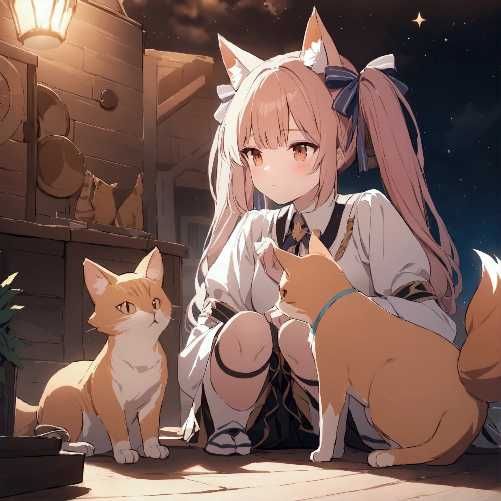 Fox, Twintails, Hair Ribbon, Cat Ears, Sparkle, Mask, 