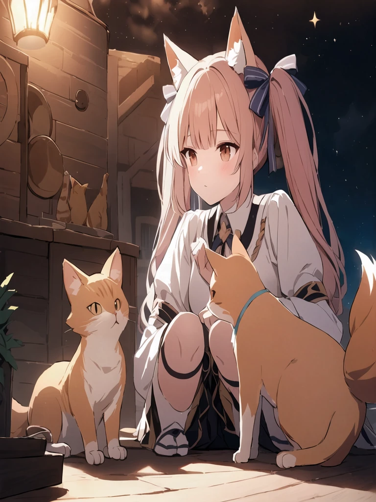 Fox, Twintails, Hair Ribbon, Cat Ears, Sparkle, Mask,