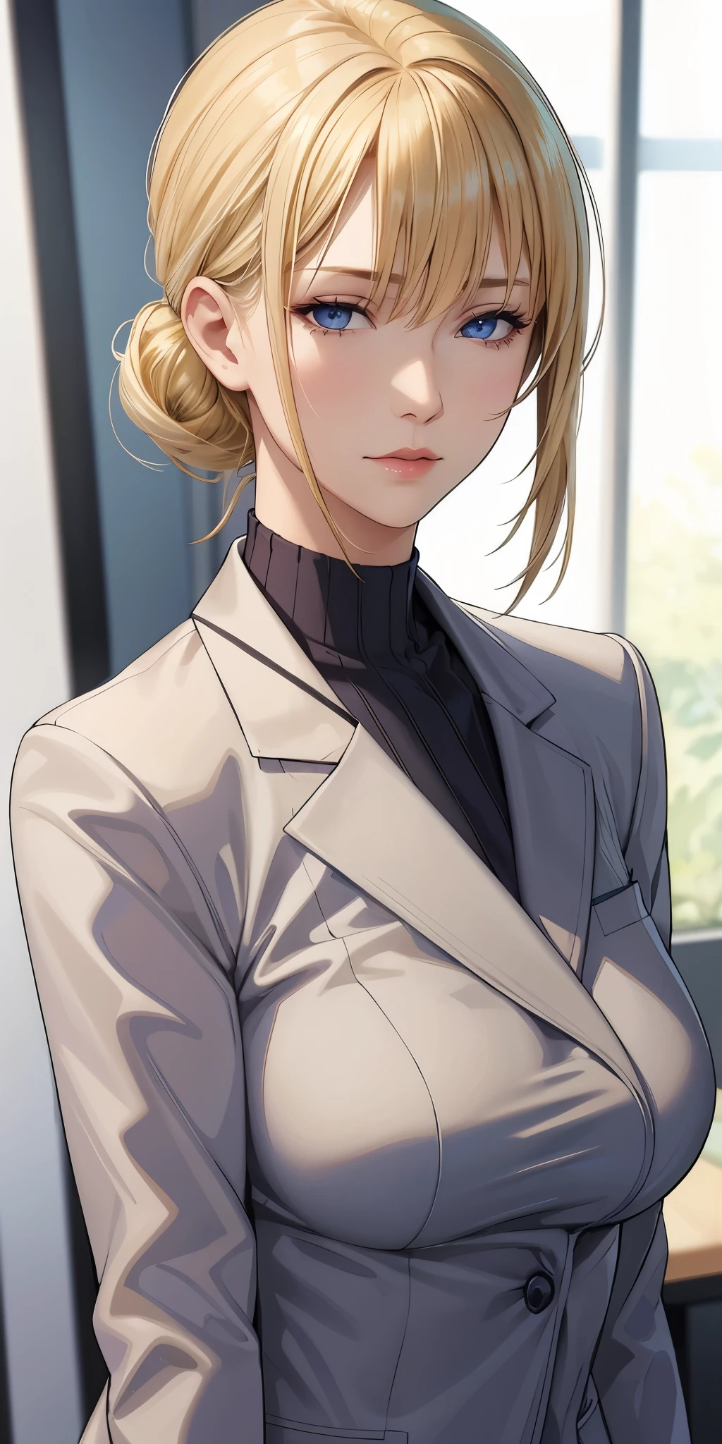 (masterpiece), Realistic, elegant mature woman, blonde, blue eyes, soft light, 4k resolution, high detailed, high quality, beautiful cg