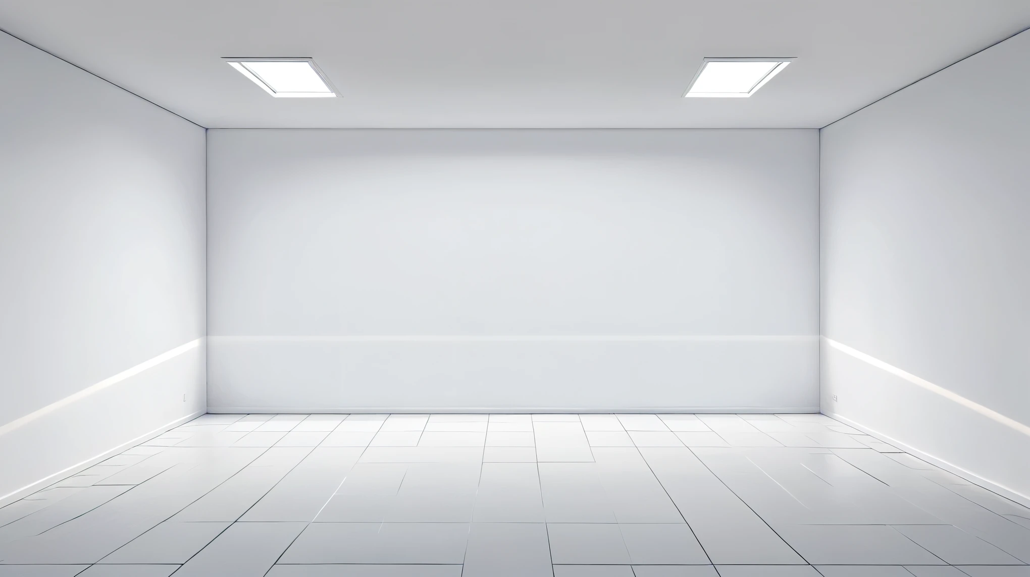 A scenery of an empty white room, windowless