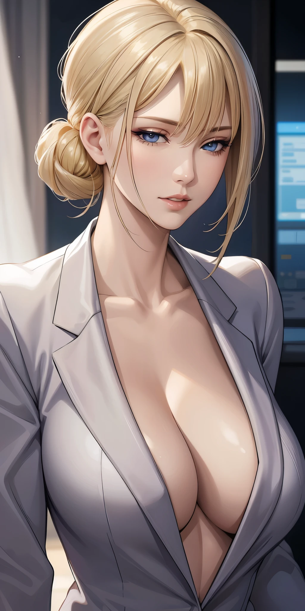 Close-up portrait, elegant mature female, blonde, blue eyes, soft light, 4k resolution, high detailed, high quality, beautiful cg