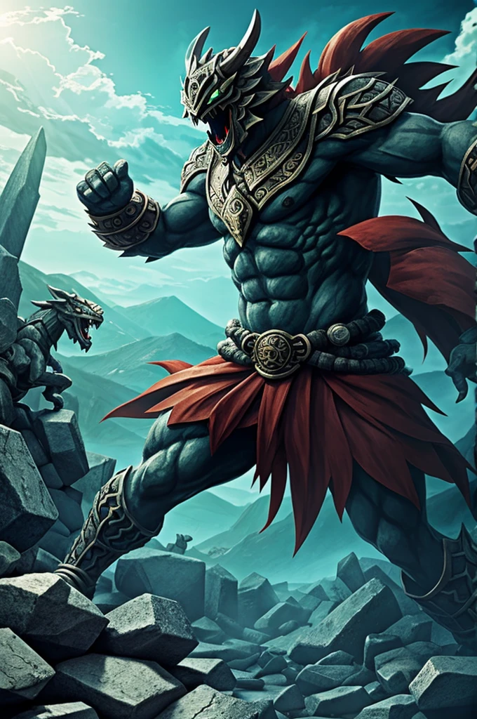 Warrior spirit monster made of rocks and anime style 