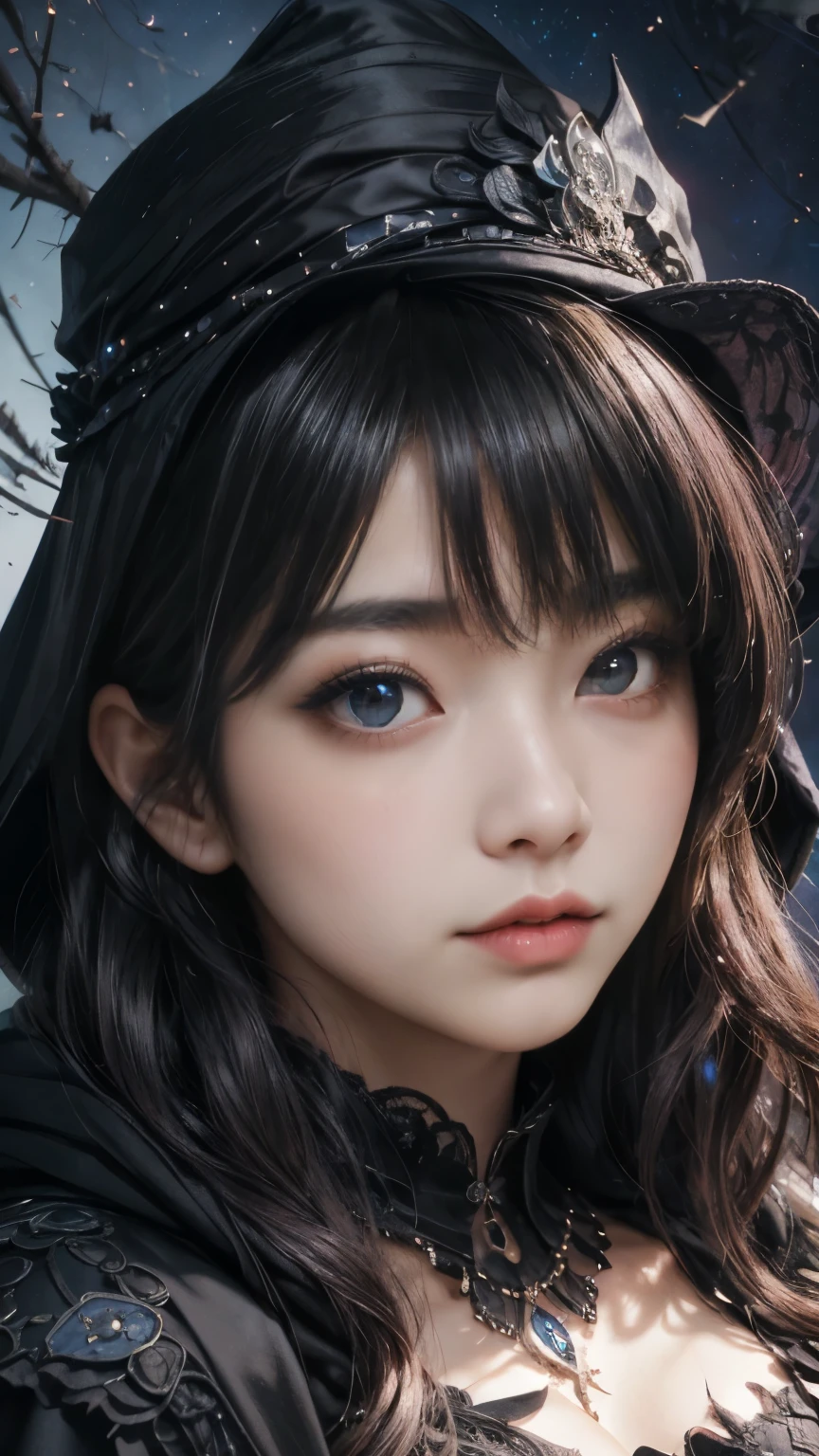 (Fatal Beauty,A charming villain,witch) ,(A supple and powerful physique),(Sensual charm),(Mysterious charm:1.1),(Captivating silhouette),((((Glasses))))、((((big sapphire necklace))))、(Highest quality,High resolution:1.2),(dark,Threatening:1.1),((dark horror theme:1.5),(Thriller:1.5)),(Dark fantasy:1.5), (((Countless stars fly away:1.5),(Absurd:1.5),(wonderful:1.5))),Woman in a dress, (Powerful numbers:1.1),(((Big Breasts))),(((Muscular:1.1))), cute face, Sexy Face, , Very detailedなbeautiful女の子, (Ideal body type:1.8), Very detailed faceexpressive lips, (とてもbeautiful、Crisp big eyes:1.5), Fine skin., All features are shown in detail., The outline of the fingers is beautifully drawn....., The nose is precisely shaped., expressive lips, Perfect Anatomy,cute、Realistic、(Front view:1.4),(Face Focus:1.3), realistic girl rendering, 8k artistic german bokeh, Enchanting girl, Real Girls, Gurwitz, Gurwitz-style artwork, Girl Roleplay, Realistic 3D style, cgstation Popular Topics, 8K Portrait Rendering,(truth,truth:1.4),Sexy Body,( Very lean body:1.6),Sexy pose, blush, Attractive body, Very curled hair, Purple Curly Hair, very big hair, Very curled hair, prime color,Urban,Very detailed,masterpiece,Intricate details,Faded,Very detailed, Eye for details,Intricate details,暗くてSpooky atmosphere, Spiritual Beings, Unforgettably beautiful, Ghostly figures, Shadow-like shape, Spooky whispers, Ominous Aura, Goth Maiden, Like dazzling fur in a starless haze,Her Mogul Snaps, Mysterious Cemetery,Black hair swaying in the moonlight, She summons darkness, (beautiful: 1.7), (Black Hat: 1.6), (An intricately decorated jet-black cloak: 1.6), (Delicately decorated cloak, Despite the damage: 1.5), Hypermaximalist, Breathtaking oil paintings, Surreal, Ultra-realistic digital illustrations that mimic the style of oil paintings, wonderful構成, (Shining Eyes:1.6)、(Glowing Eyes:1.1),(hellish landscape:1.1),(fire,sulfur:1.1),(Threatening atmosphere:1.1),(dark shadows,Threatening presence:1.1),(Unlucky Clouds,Stormy Skies:1.1),(dark,Spooky atmosphere:1.1),(Aura of misfortune,Evil energy:1.1),(dark aura,cigarette:1.1),(Extreme heat,Burning Flames:1.1),(Nightmare Visions:1.1),(Predicting the end:1.1),(Whispers of misfortune,Devilish Laugh:1.1),(Cry of pain,echoing screams:1.1),(Bad luck symbol,Ancient runes:1.1),(Mysterious Relic,dark art ifacts:1.1),(Infernal Ritual,Ritual sacrifice:1.1),(Eternal Ruin,A hopeless existence:1.1), Inspired by abandoned mech backgrounds. Art created by Craig Mullins, Necrostyle., Detailed Description, Futuristic sci-fi scene. Focus on SFCon