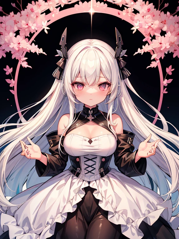 anime girl with long white hair and black dress posing on a pink carpet, a character portrait by Shitao, pixiv, neo-figurative, in dress, azur lane style, from girls frontline, characters from azur lane, white haired deity, from the azur lane videogame, cute anime waifu in a nice dress