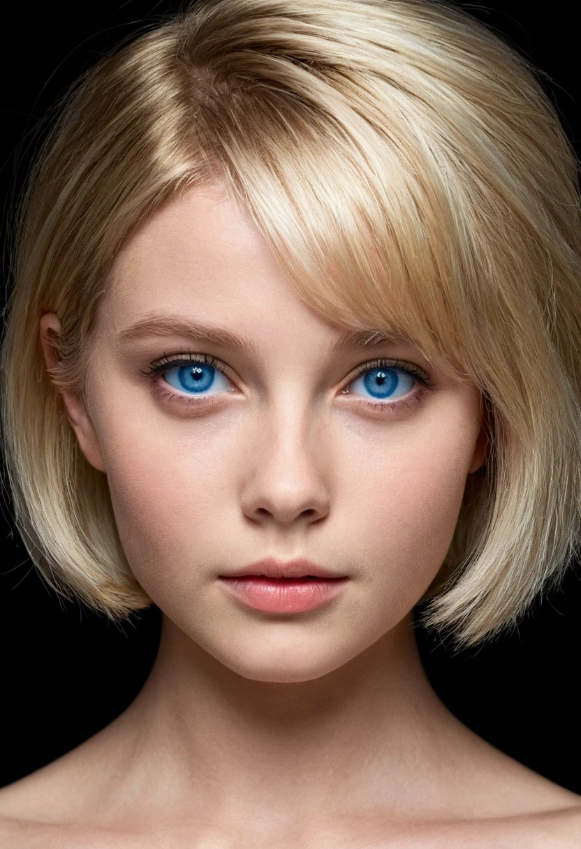 A young girl, short-haired, blonde and blue eyes. slim. new. sexy. sex