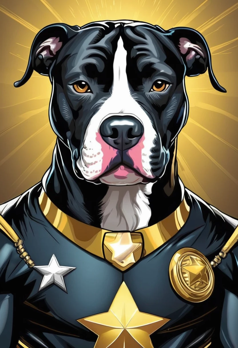 crie um super heroi pitbull com uniforme preto
