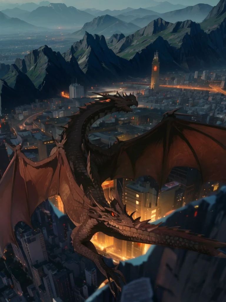 (Bird eye View)   dragon flying above city