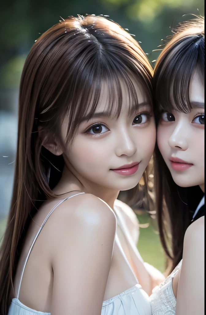 Two Girls,roromiya,ririchiyo,Ultra high definition, Soft skin texture,Sexy, soft lips, ,Ascot, masterpiece, Highest quality, Lips touching,
