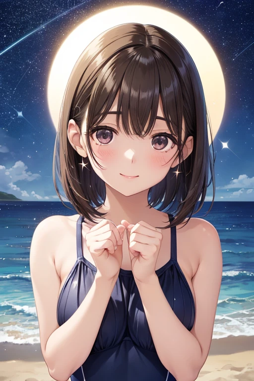 anegasaki nene、Shiny brown hair, short hair, (Beautiful brown eyes、Sparkling eyes, Fine grain)、smile、Ultra-detailed eyes、Very detailed顔, Very detailed目,




(Tabletop, 最high quality, Very detailed), masterpiece、High resolution、high quality、32K、(1 teenage female、Straight hair、See-through swimsuit、Beach at night、Water Drop、Fun at sea、Starry Sky)、great joy、((streaks))、((Focus on the upper body))、((close))