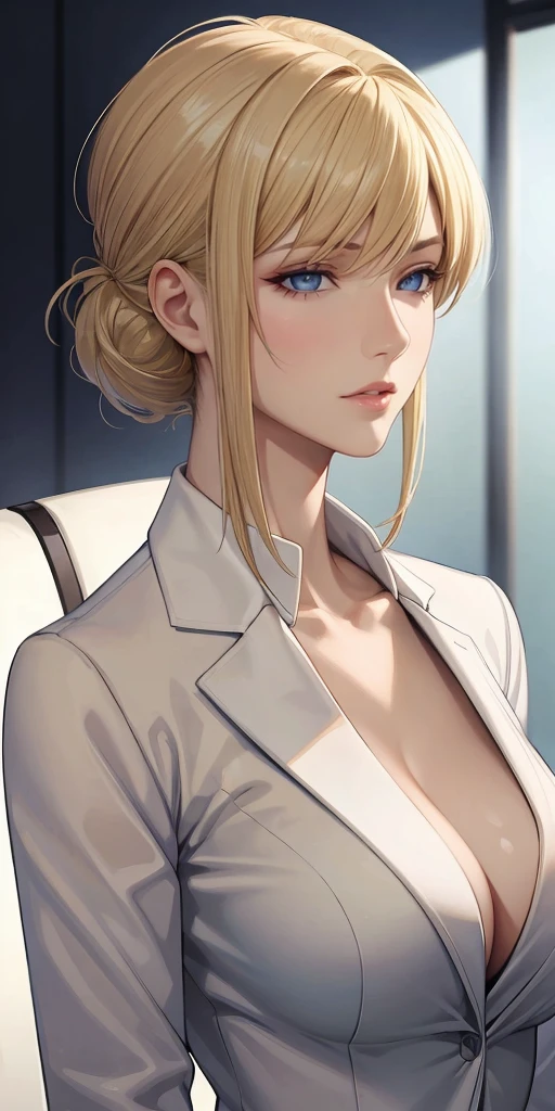 (masterpiece), Realistic, elegant mature woman, blonde, blue eyes, soft light, 4k resolution, high detailed, high quality, beautiful cg