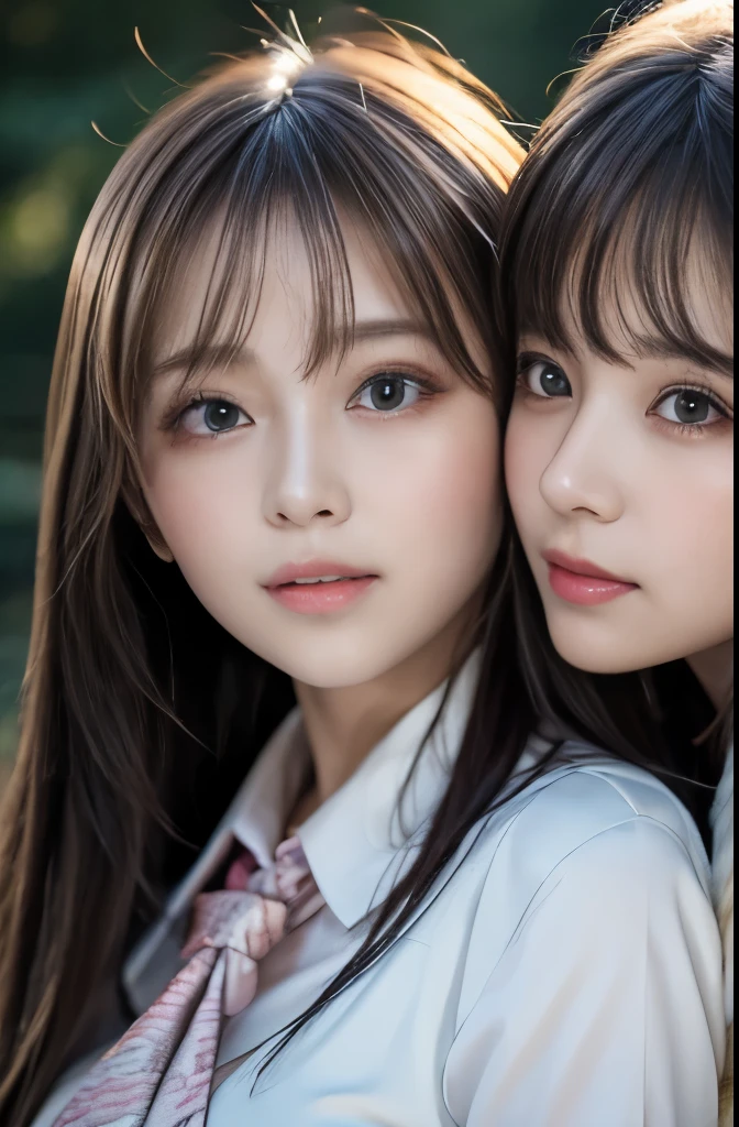 Two Girls,Lips touching, roromiya,ririchiyo, Ultra high definition, Soft skin texture, Soft and fluffy lips, ,Ascot, masterpiece, Highest quality,