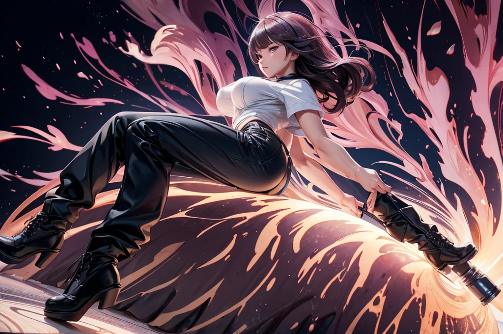 A beautiful police officer is pinned down by a criminal, has her pants pulled down, and has a penis inserted into her vagina,
One woman{((Beauty))in((Slender))inあり、(Small waist)、Large Breasts、Has feminine curves。
つり目in(blush)While(睨んinいる)。
女性は黒髪in黒い瞳は正義感in見ており、Bangs are parted。
女性は警察官in、警察の服装にスーツパンツ姿in、She is wearing a tight fitting white shirt and black lace underwear。The woman is wearing a watch、Equipped with a holster。There's a gun in the holster。
Women wear military boots、半脱ぎinスーツのズボンが降ろされた状態。
A woman is forced to have sex with a muscular man while fully clothed、頭を押さえつけられてお尻が上がった状態in、Her pants and underwear are removed and a penis is inserted into her vagina from behind, causing a large amount of semen to be ejaculated into her vagina.。
The woman's white shirt was torn and her chest was exposed.、A large amount of semen is sprayed on the body。
Messy room, Dark Room, storehouse,
(back)), ((Low - Angle)), ((Highest quality:1.6)), (Super fine:1.4), (非常に繊細in美しい:0.4), (High resolution:1.5), (masterpiece:1.2),