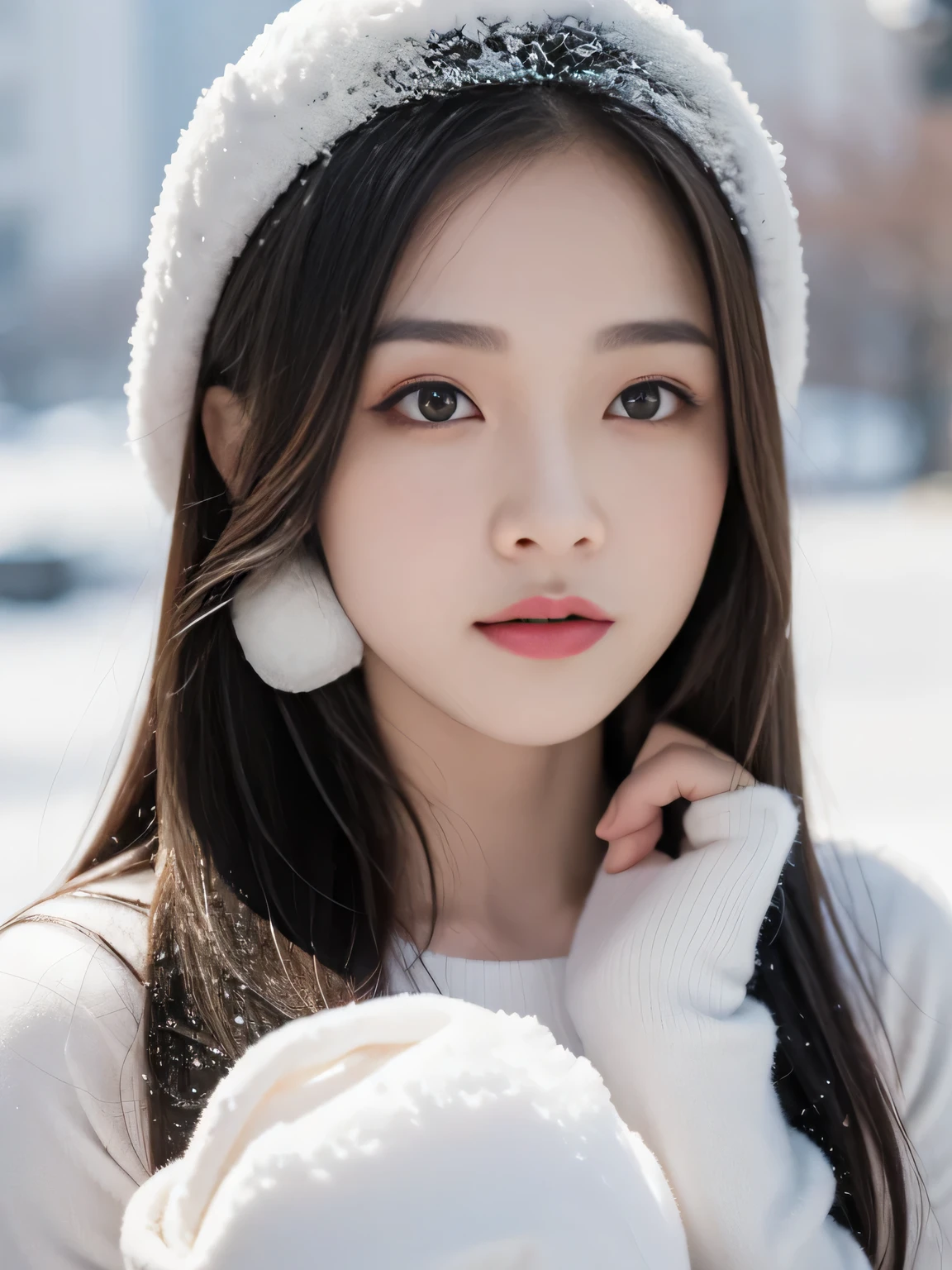 winter, landscape, snow, cold, trembling, runny nose, breathe, 流runny nose, outdoor, 1 Girl, Solitary, Mila Maxwell, high resolution, absurd,
