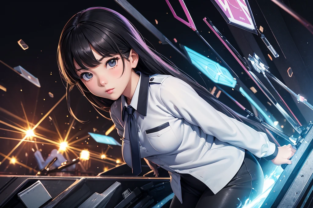 ((nsfw)), (sex), ((forced sex)), ((clothed sex)), (bent over), 
美しい女性Police Officerが犯罪者に組み伏せられてズボンを下ろされて膣にチンポを挿入されている, 
1人のwomen are{((Beauty))in((Slender))inあり、(Small waist)、Large Breasts、Has feminine curves。
つり目in(blush)While(睨んinいる)。
women are黒髪in黒い瞳は正義感in見てAnd、Bangs are parted。
women are((Police Officer))in、警察の服装にスーツパンツ姿in、She is wearing a tight fitting white shirt and black lace underwear。women are腕時計をしてAnd、Equipped with a holster。There&#39;s a gun in the holster。
women are軍用ブーツをはき、半脱ぎinスーツのズボンが降ろされた状態。
Women and muscular men((Forced to have sex with clothes on))されてAnd、((Head held down))お尻が上がった状態in、(My pants and underwear were taken off)((Penis inserted into vagina from behind))されてAnd(膣内にA lot of semen)It has been issued。
The woman&#39;s white shirt is torn(My chest is exposed)And、((A lot of semen))is placed on the body。
Messy room, Dark Room, storehouse, 
(back)), ((Low - Angle)), ((Highest quality:1.6)), (Super fine:1.4), (非常に繊細in美しい:0.4), (High resolution:1.5), (masterpiece:1.2), 
