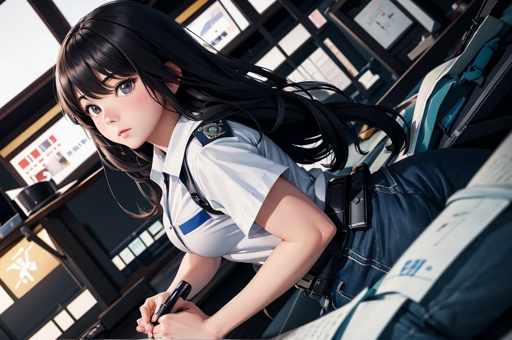 ((nsfw)), (sex), ((forced sex)), ((clothed sex)), (bent over), 
美しい女性Police Officerが犯罪者に組み伏せられてズボンを下ろされて膣にチンポを挿入されている, 
1人のwomen are{((Beauty))in((Slender))inあり、(Small waist)、Large Breasts、Has feminine curves。
つり目in(blush)While(睨んinいる)。
women are黒髪in黒い瞳は正義感in見てAnd、Bangs are parted。
women are((Police Officer))in、警察の服装にスーツパンツ姿in、She is wearing a tight fitting white shirt and black lace underwear。women are腕時計をしてAnd、Equipped with a holster。There&#39;s a gun in the holster。
women are軍用ブーツをはき、半脱ぎinスーツのズボンが降ろされた状態。
Women and muscular men((Forced to have sex with clothes on))されてAnd、((Head held down))お尻が上がった状態in、(My pants and underwear were taken off)((Penis inserted into vagina from behind))されてAnd(膣内にA lot of semen)It has been issued。
The woman&#39;s white shirt is torn(My chest is exposed)And、((A lot of semen))is placed on the body。
Messy room, Dark Room, storehouse, 
(back)), ((Low - Angle)), ((Highest quality:1.6)), (Super fine:1.4), (非常に繊細in美しい:0.4), (High resolution:1.5), (masterpiece:1.2), 
