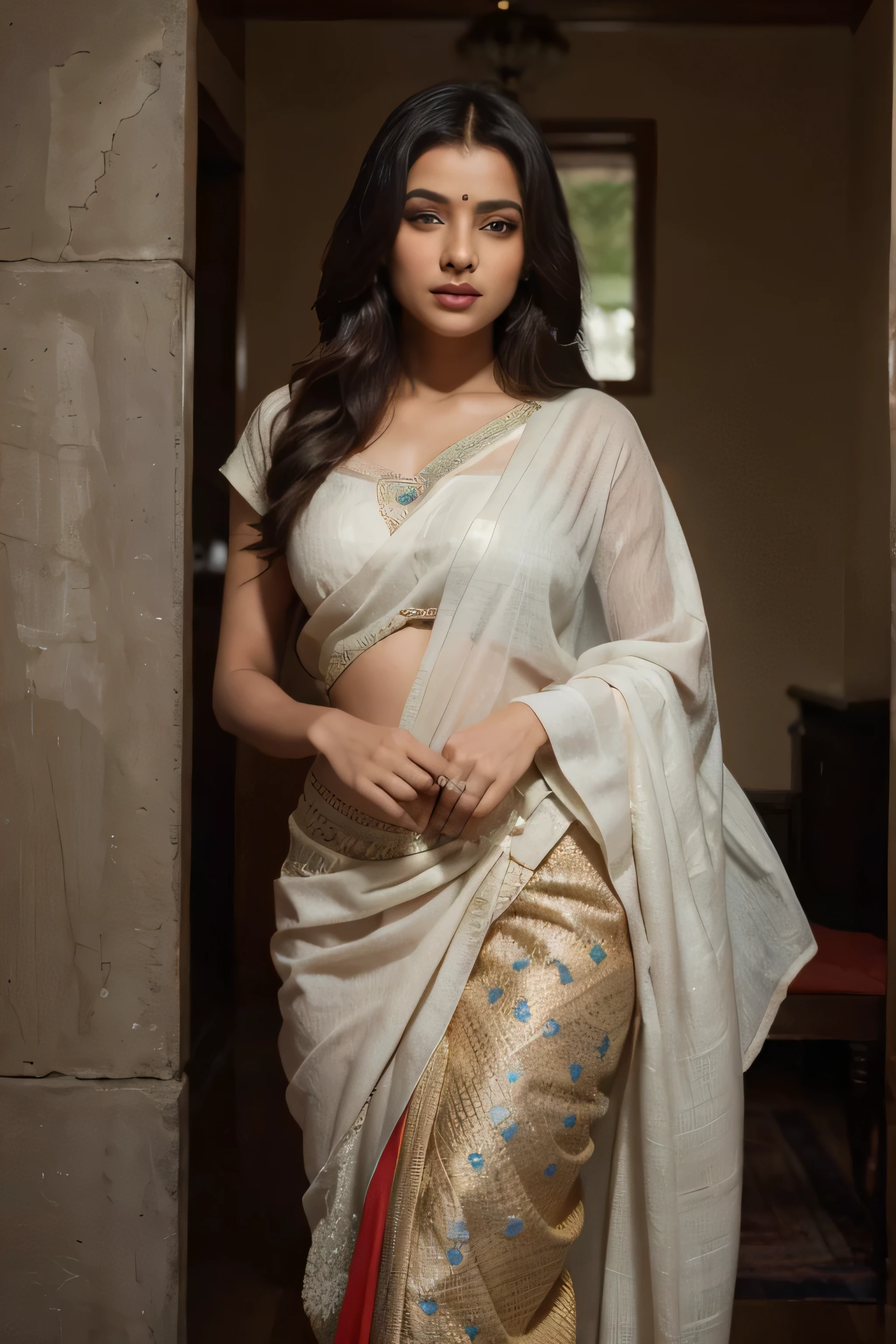 Portrait of a face of young hot women aish, sari, wearing sari, wearing a sari, with kerala motifs, traditional beauty, dressed in a sari, sara ali, madhubani, wearing an elegant tribal outfit, shakti, Lizzy Ansingh, wearing a blouse, in simple background, indian style, wearing a silk kurta, hindu, ritu kumar, with lovely look, sensuous, traditional