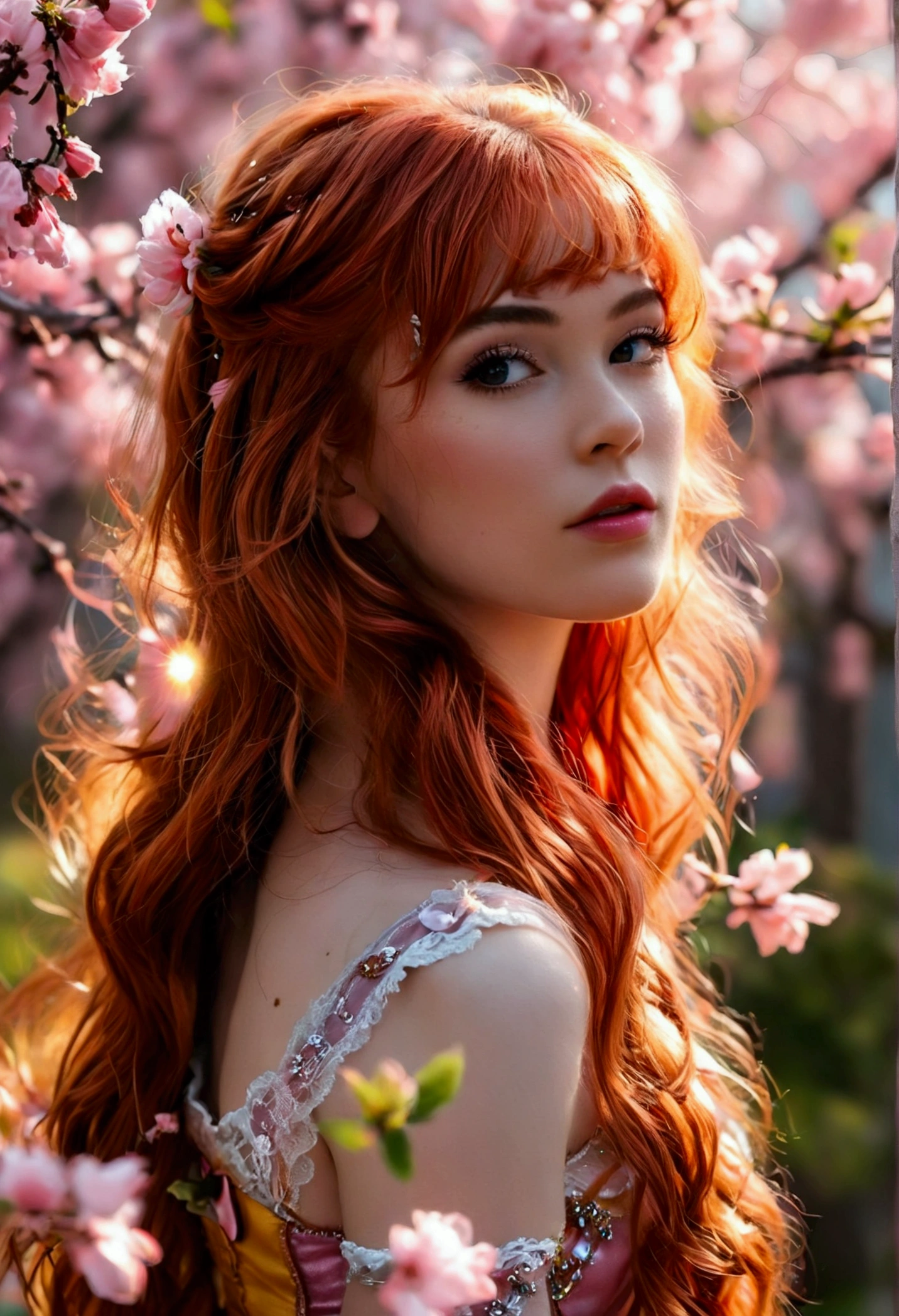 ultra realistic, photography, long red hair, girl, 24 years old, hourglass figure, perfect body, small breasts, Flirty look, Chery blossom (Riverdale) costume