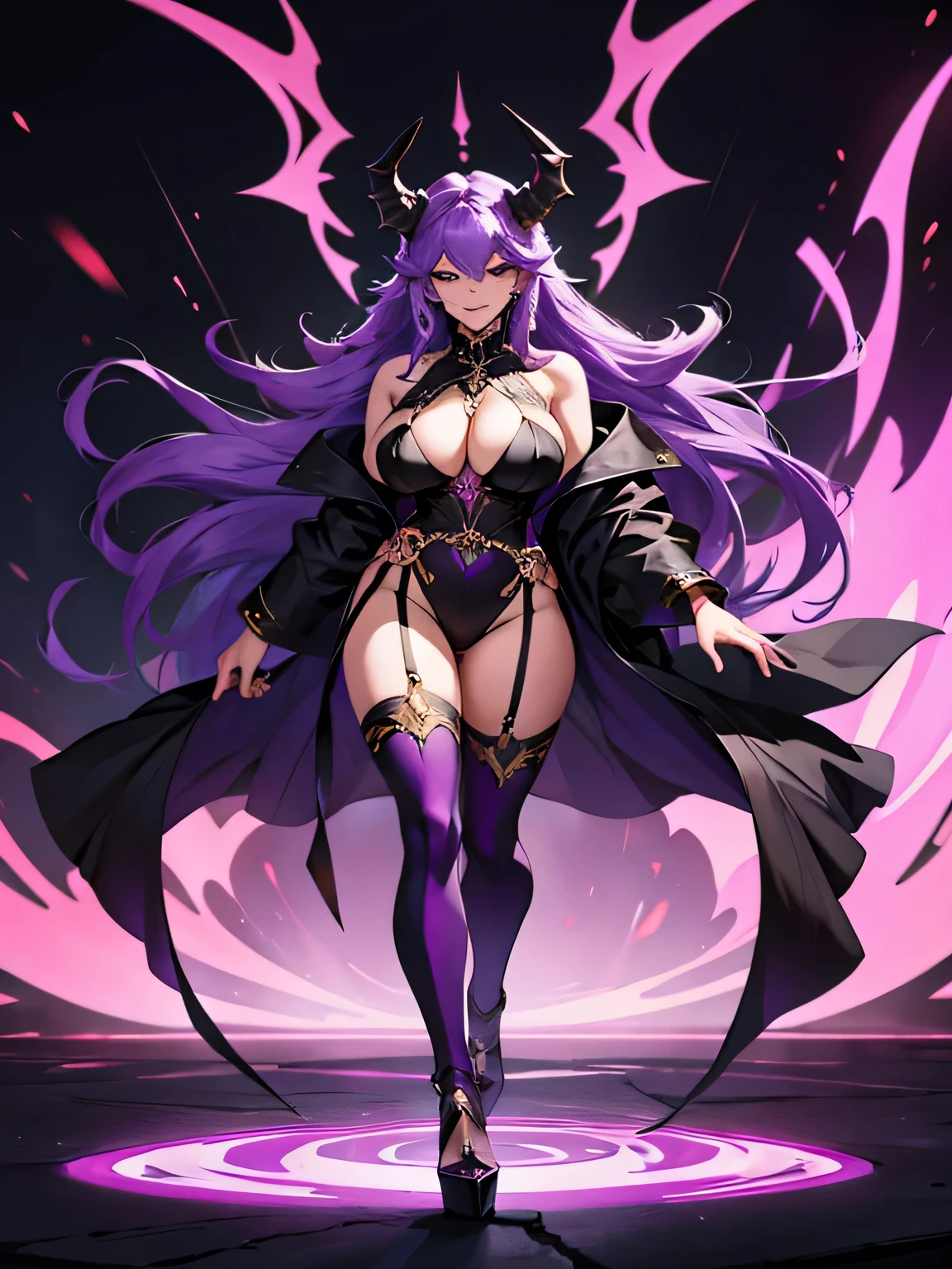 purple hair milf demon goddess, full body