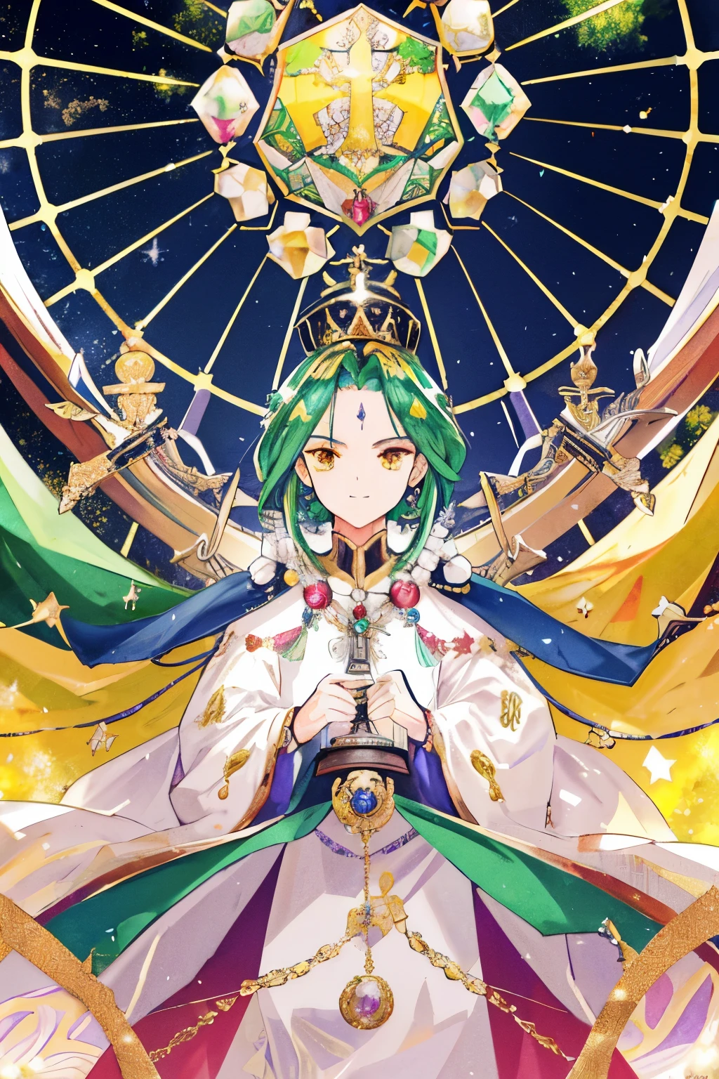 In the heart of an emerald backdrop, the imperial flag of Brazil stands proudly, its vibrant hues popping against the lush greenery. The flag, symbolizing Brazil's rich history and heritage, is dominated by a golden yellow rhombus, the perfect canvas for the country's imperial coat of arms.
At the center of the rhombus, a regal crown adorned with precious gems and ornaments sits atop a cross, the Cross of the Order of Christ. Beneath this, an armillary sphere, a representation of celestial navigation, spins with intricate detail. Twenty-six stars, each representing a state or a federal district, encir