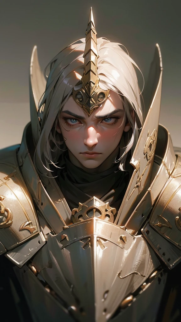 a handsome knight wearing armor modeled after ants, sad expression, detailed facial features, beautiful eyes, sharp nose, full lips, detailed clothing, medieval fantasy landscape background, highly detailed, 8k, photorealistic, dramatic lighting, muted color palette, cinematic composition