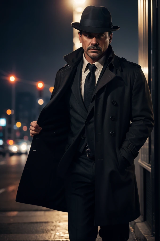 I'm imagining a poster of a detective. Here's what I see:
A mysterious and rugged detective, dressed in a trench coat and fedora, standing in front of a city skyline at night. The detective's face is partially obscured by shadows, adding to the air of mystery. In the background, a giant magnifying glass or a fingerprint is visible, hinting at the detective's sharp mind and investigative skills. The title "Detective" is emblazoned across the top in bold, noir-inspired letters, with a tagline like "Solving the unsolvable" or "Crime doesn't stand a chance" written in smaller text at the bottom. The overall design is dark, gritty, and intense, with a hint of classic noir style.