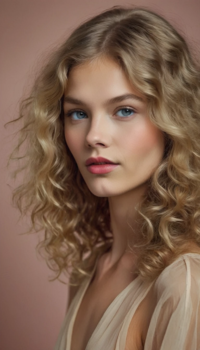 Intricately composed,, award-winning modern professional photography piece .A supermodel, a slender USSR-pioneer, her perfect naked body. curly blonde hair, A meticulously a vibrant high-quality photography, showcases impeccable detail, crisp colors, and impressive clarity, making girl standout in the world of photography. (supermodel Very beautiful facial body's:1.32), full body shot, long legs, medium breast, nude