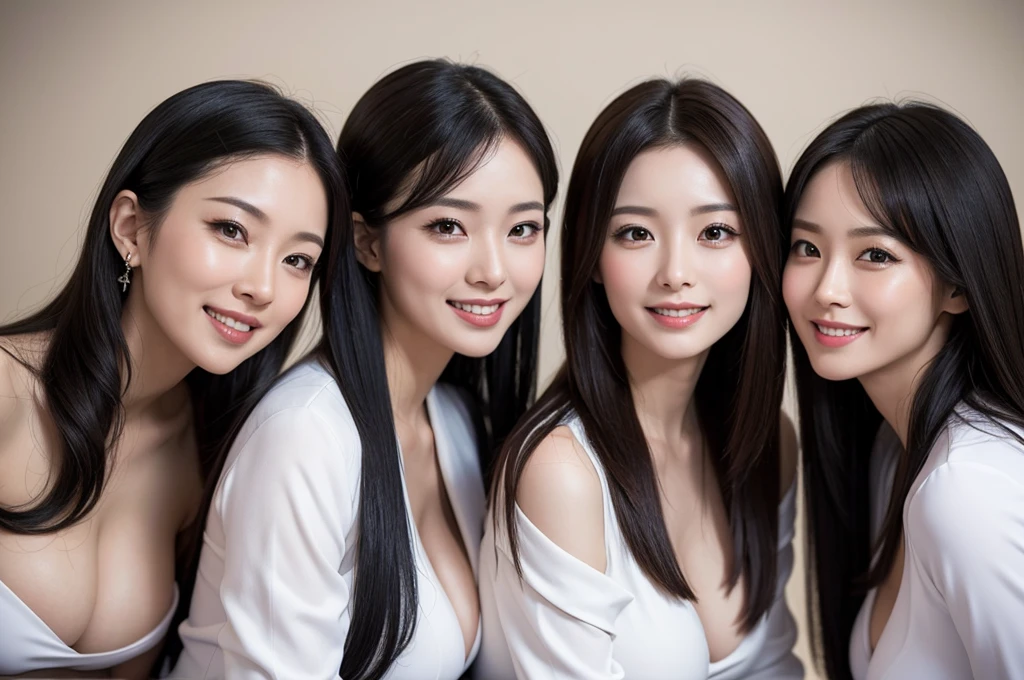 three sexy women in admiral outfits who are wives of  boy, flirtatious smiles, kneeling, opened mouths moaning, close up faces portrait