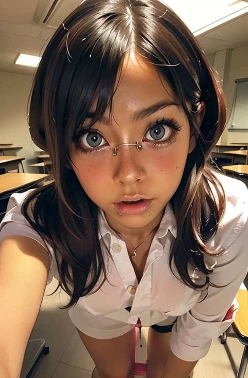 (Absurd:1.3),8k,(Detailed Photos:1.5),(Detailed face and skin:1.3),(Ultra-high resolution:1.5),(Realistic:1.5),Symmetrical clear eyes,Well-groomed face,(Ray Tracing:1.3) ,One girl, Japanese,high school girl,(wearing Japanese high school uniform:1.3),(Navy High School Uniform:1.3), break (Panties as a gift), break (Blue cotton panties with great detail:1.1),masterpiece, Highest quality, Very detailed,classroom,Black medium straight hair,Focus Panties,Cinema Lighting,(blush:1.3), break (Panty stains:1.4),Glasses,
