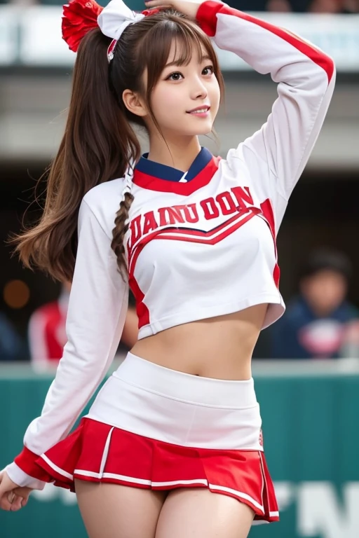 Japanese women。
20-year-old。
Brown hair half-up cheerleader from thighs up