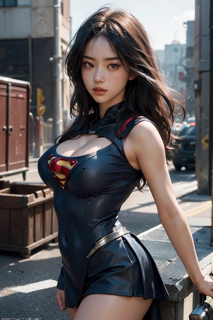 A girl with large breasts wearing a superhero costume.

Pristine quality, 4k, high-res, masterpiece:1.2, ultra-detailed, realistic:1.37, ultra-fine painting, sharp focus, professional, vivid colors, bokeh

Portraits, landscape, horror, anime, sci-fi, photography, concept artists

Vibrant colors, warm tones, splashes of contrasting hues

Soft natural light falling on the girl's face, creating gentle shadows .