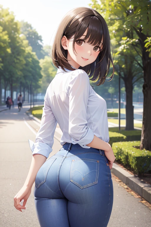 anegasaki nene、Shiny brown hair, short hair, (Beautiful brown eyes、Sparkling eyes, Fine grain)、smile、Ultra-detailed eyes、Very detailed顔, Very detailed目,




(Tabletop, Highest quality, Very detailed), Highest quality、High resolution、High resolution、High resolution、(((Turn around and look this way、Beautiful butt)))、(Mid-chest、Brown eyes、Glossy Lips、Glowing Skin、Realistic skin texture、White blouse、Tight denim pants、Walk in the park、)、love me、blush、Open your mouth、smile)、(Cowboy Shot)