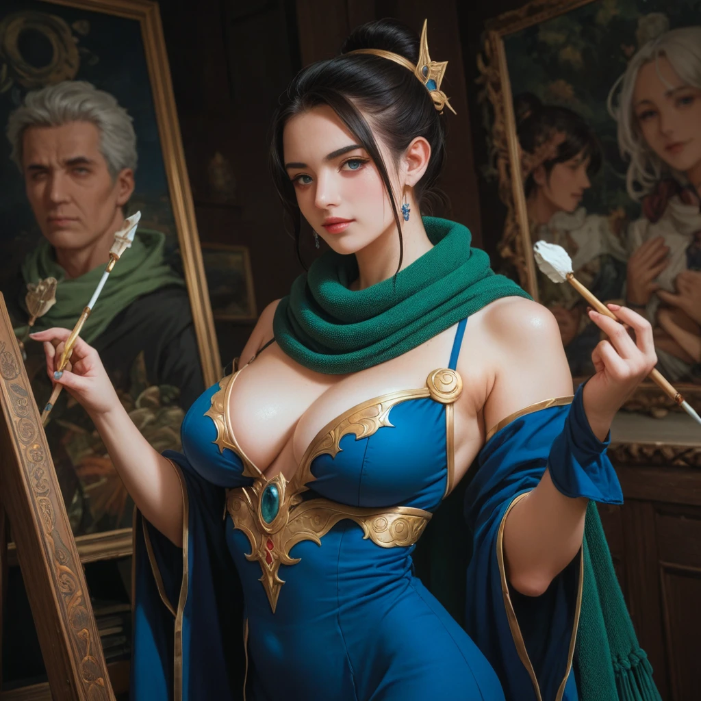 a woman in a blue dress with a long green scarf, beautiful character painting, a beautiful fantasy empress, by Yang J, style of artgerm, artgerm and ruan jia, extremely detailed artgerm, trending artgerm, artgerm. anime illustration, ruan jia and artgerm, inspired by Pu Hua, artgerm detailed
